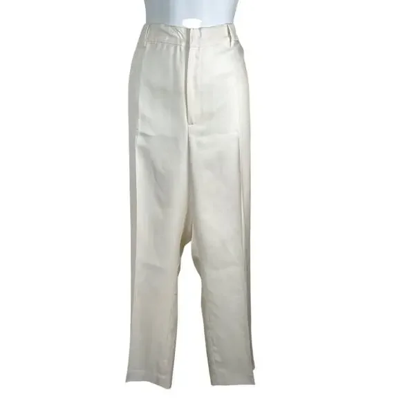 LAUREN Ralph Lauren 100% Silk High Waist Trousers White Size 16 Pockets Luxury - Picture 1 of 12